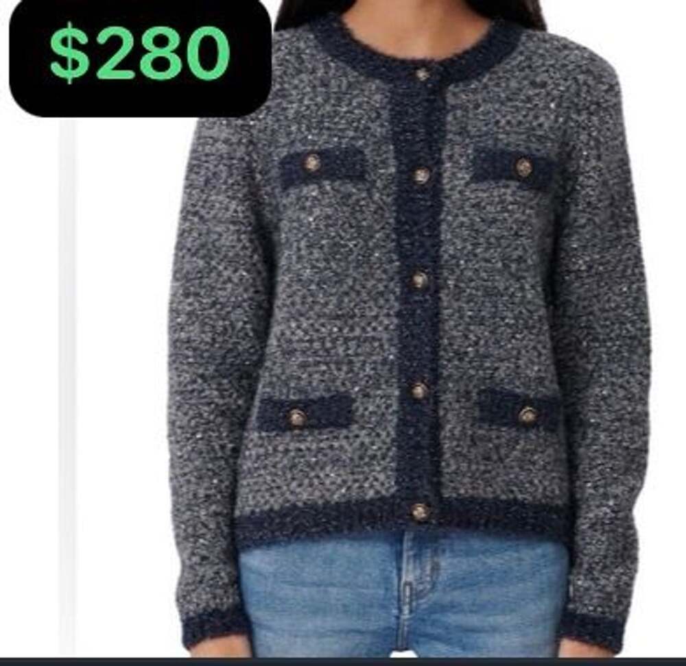 Maje Mission Navy Metallic & Sequin Cardigan Sweater